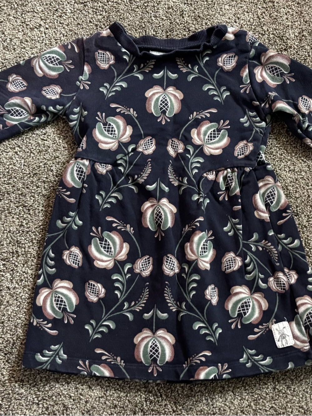 Navy Floral Long-Sleeve Girls' Dress by